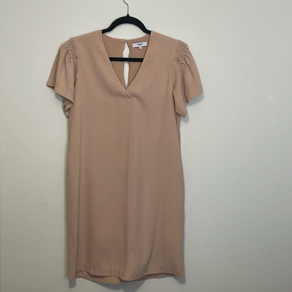 Suncoo Shift Dress Pink Flounce Sleeve Small T1 Capsule Wardrobe Minimalist
